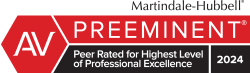 Martindale Hubbell | AV | Preeminent | Peer Rated For Highest Level Of professional Excellence | 2024